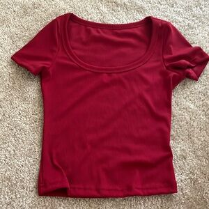 Scooped neck cropped red blouse